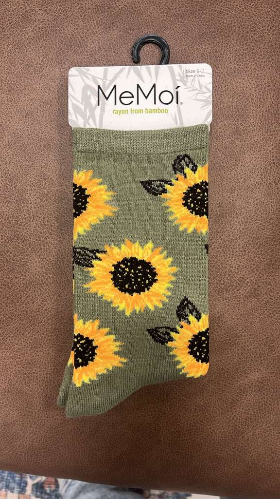 memoi Majestic Sunflower Bamboo Blend Crew Socks